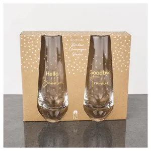 Gold Hello Bubbles Stemless Champagne Glasses (2pc)