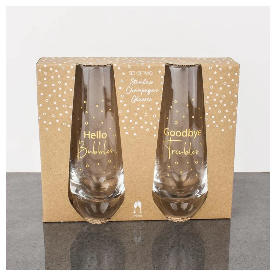 Gold Hello Bubbles Stemless Champagne Glasses (2pc)