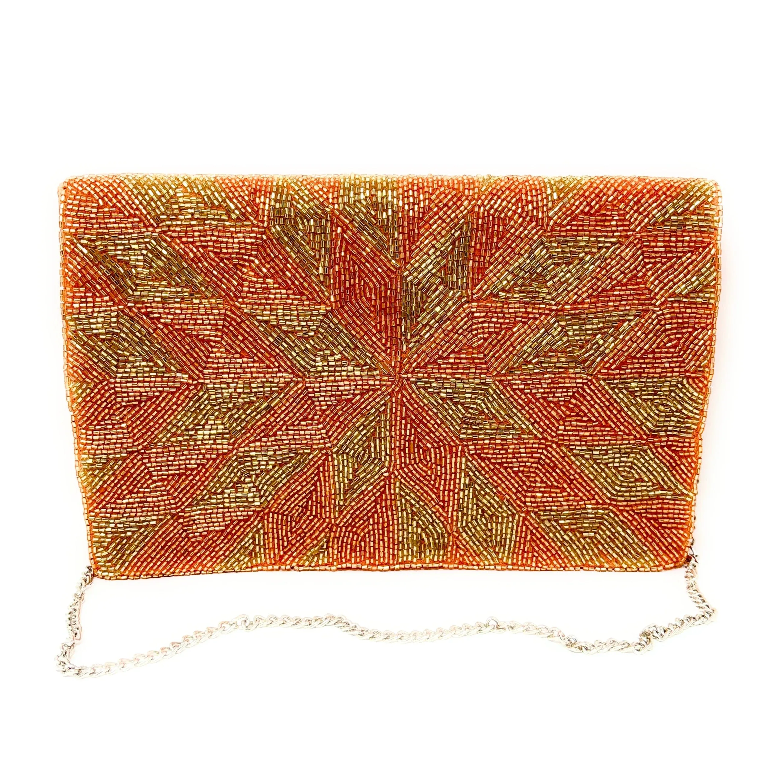 Golden Orange Beaded Clutch Purse