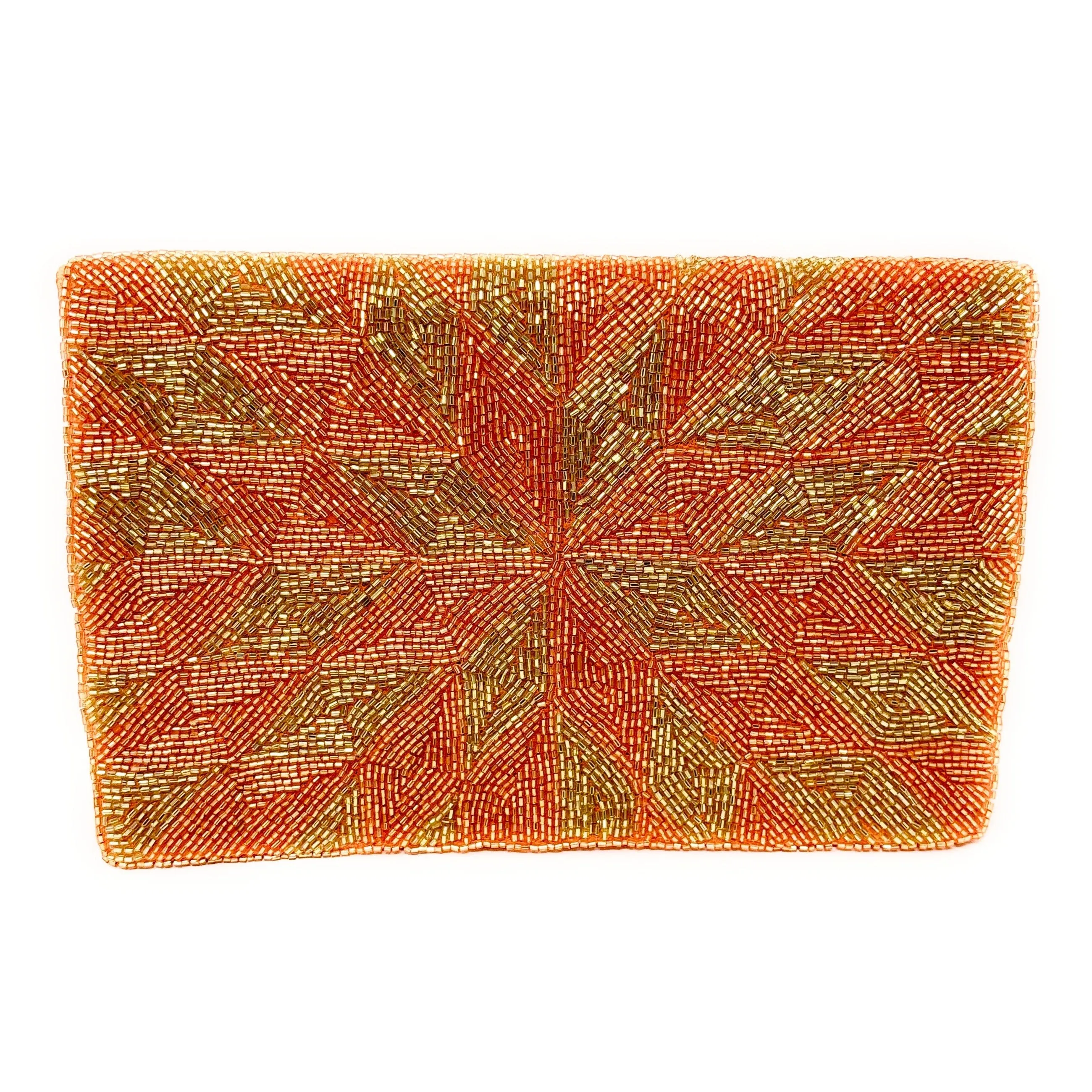 Golden Orange Beaded Clutch Purse