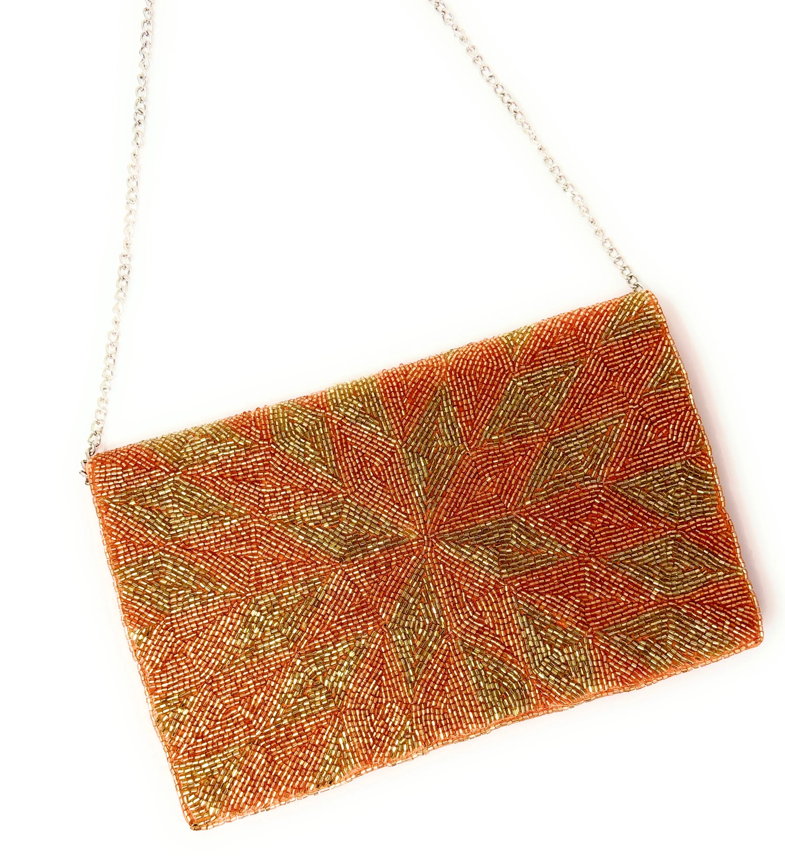 Golden Orange Beaded Clutch Purse