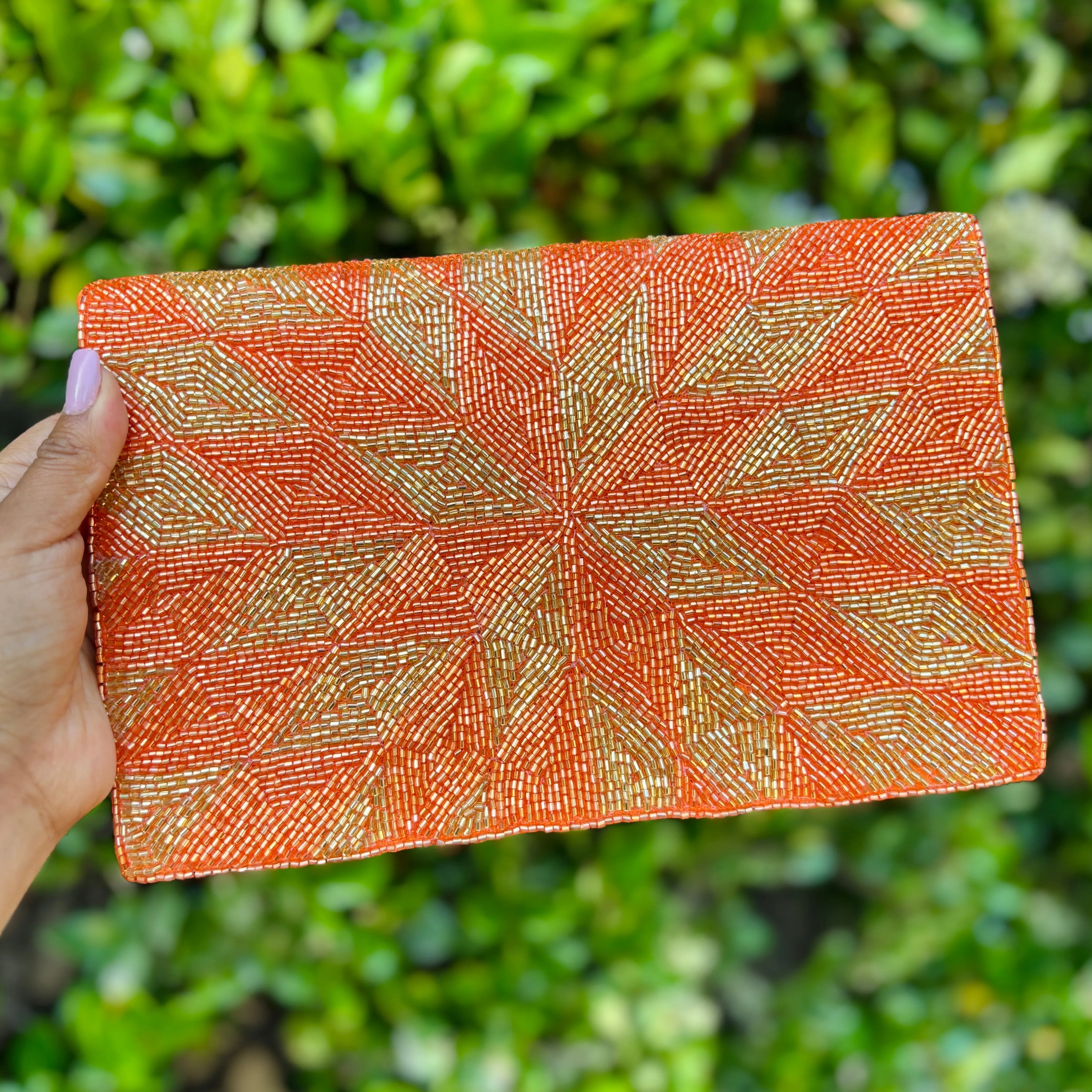 Golden Orange Beaded Clutch Purse