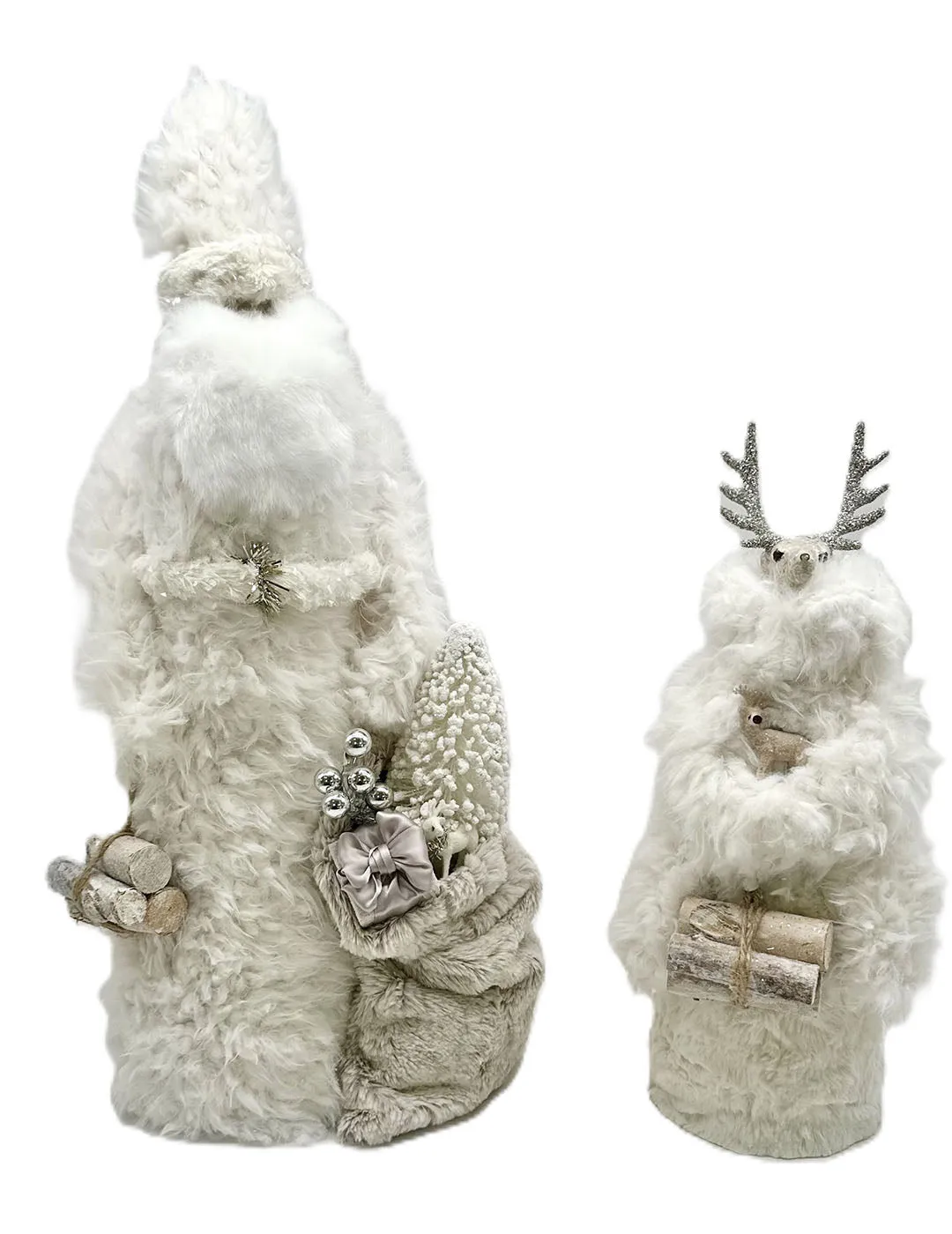 Grand Santa with Gifts & Logs - Extra Large, Shaggy Ivory Fur