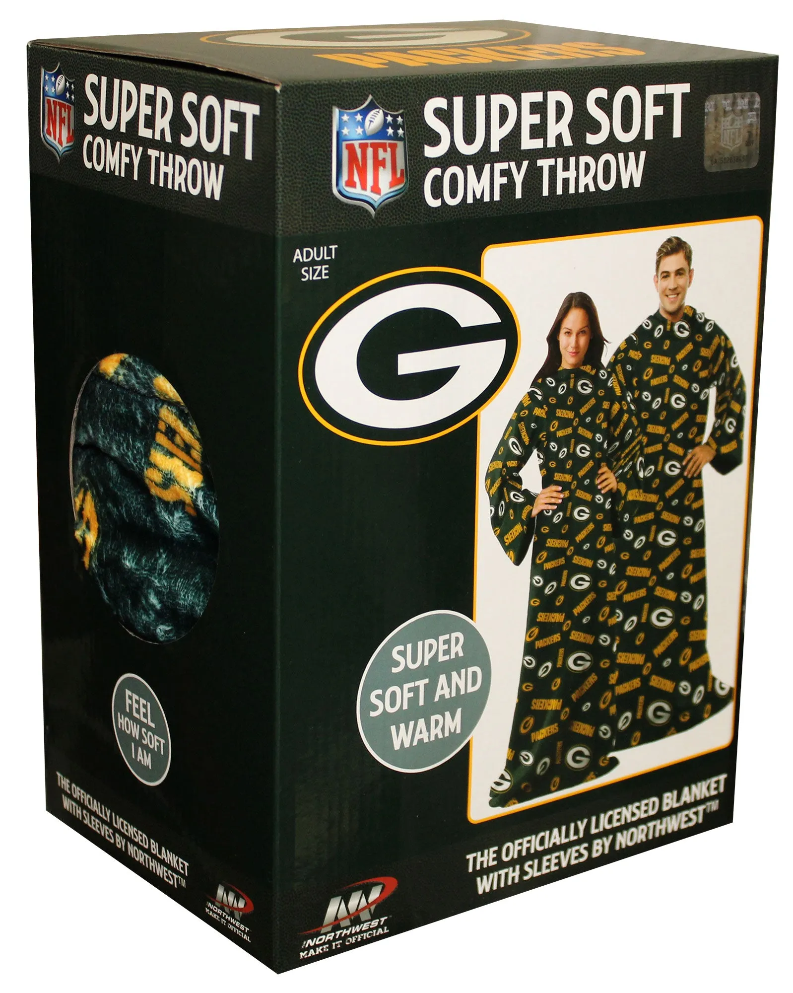 Green Bay Packers Plush Comfy Throw Blanket with Sleeves, Adult Size