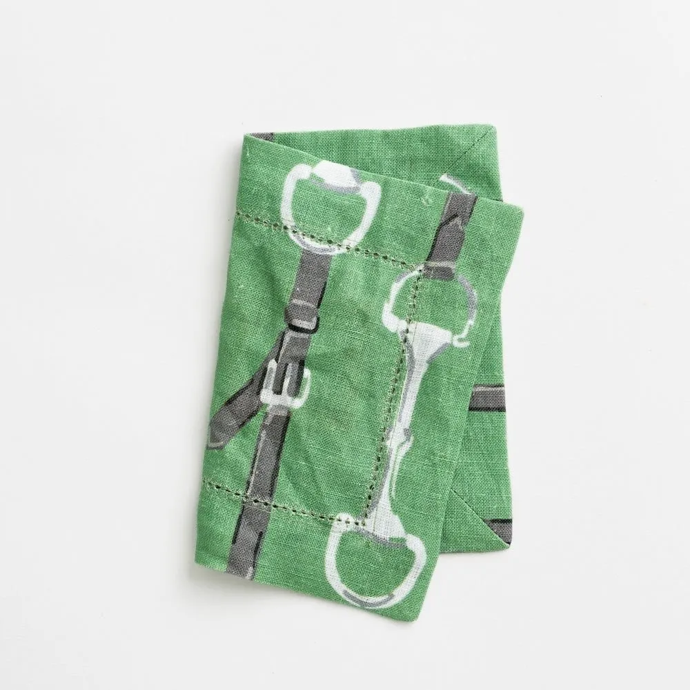 Green Linen Snaffle & Buckle Cocktail Napkin | Set of 4