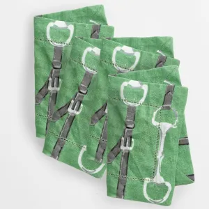 Green Linen Snaffle & Buckle Cocktail Napkin | Set of 4