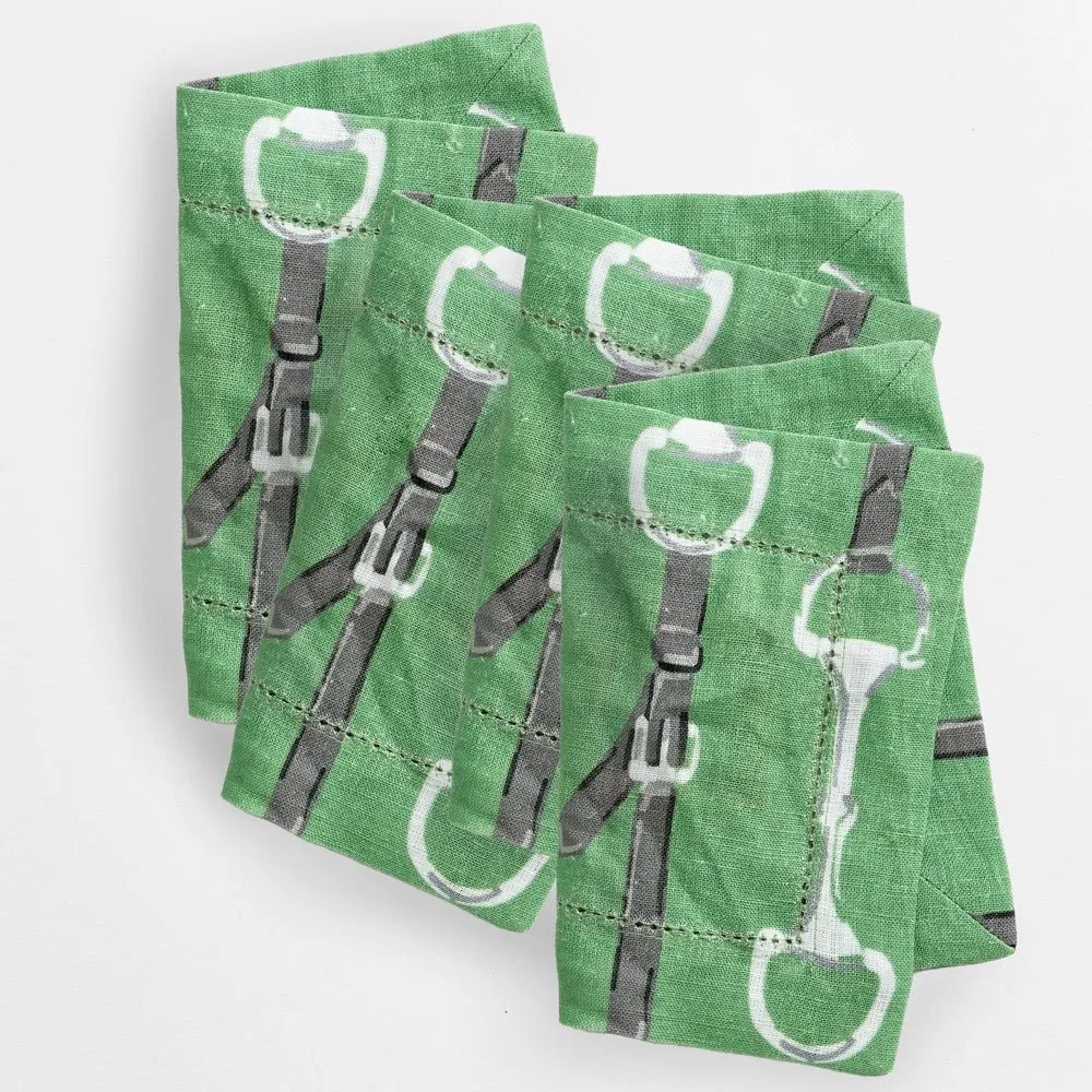 Green Linen Snaffle & Buckle Cocktail Napkin | Set of 4