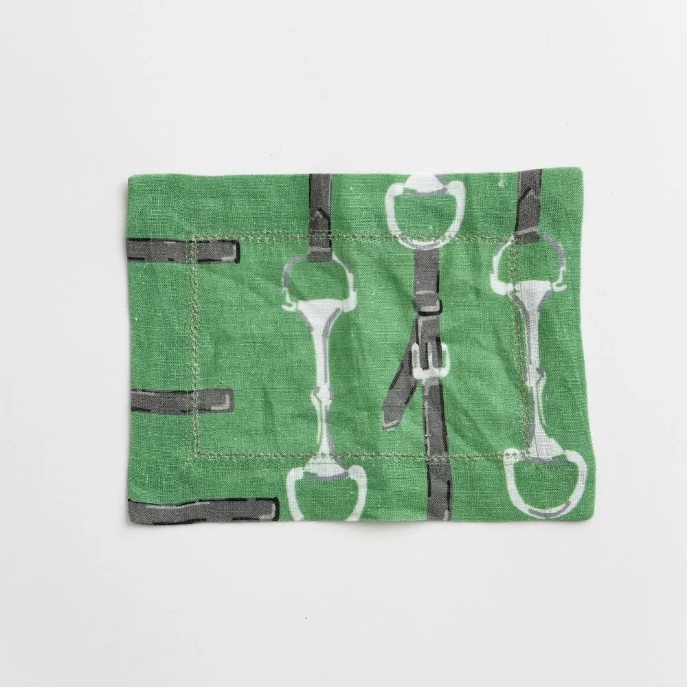 Green Linen Snaffle & Buckle Cocktail Napkin | Set of 4