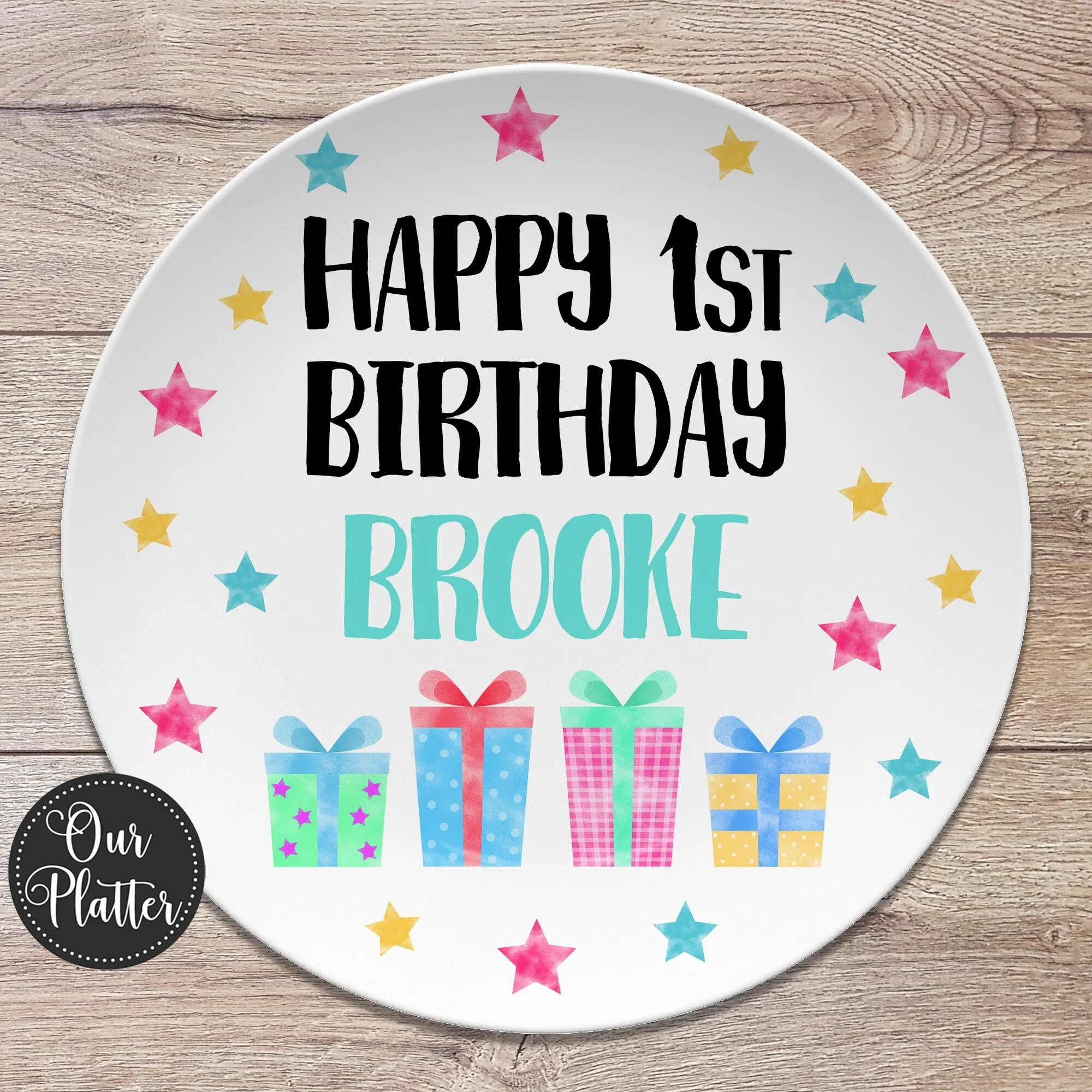 Happy Birthday Personalized Plate, Gifts Stars