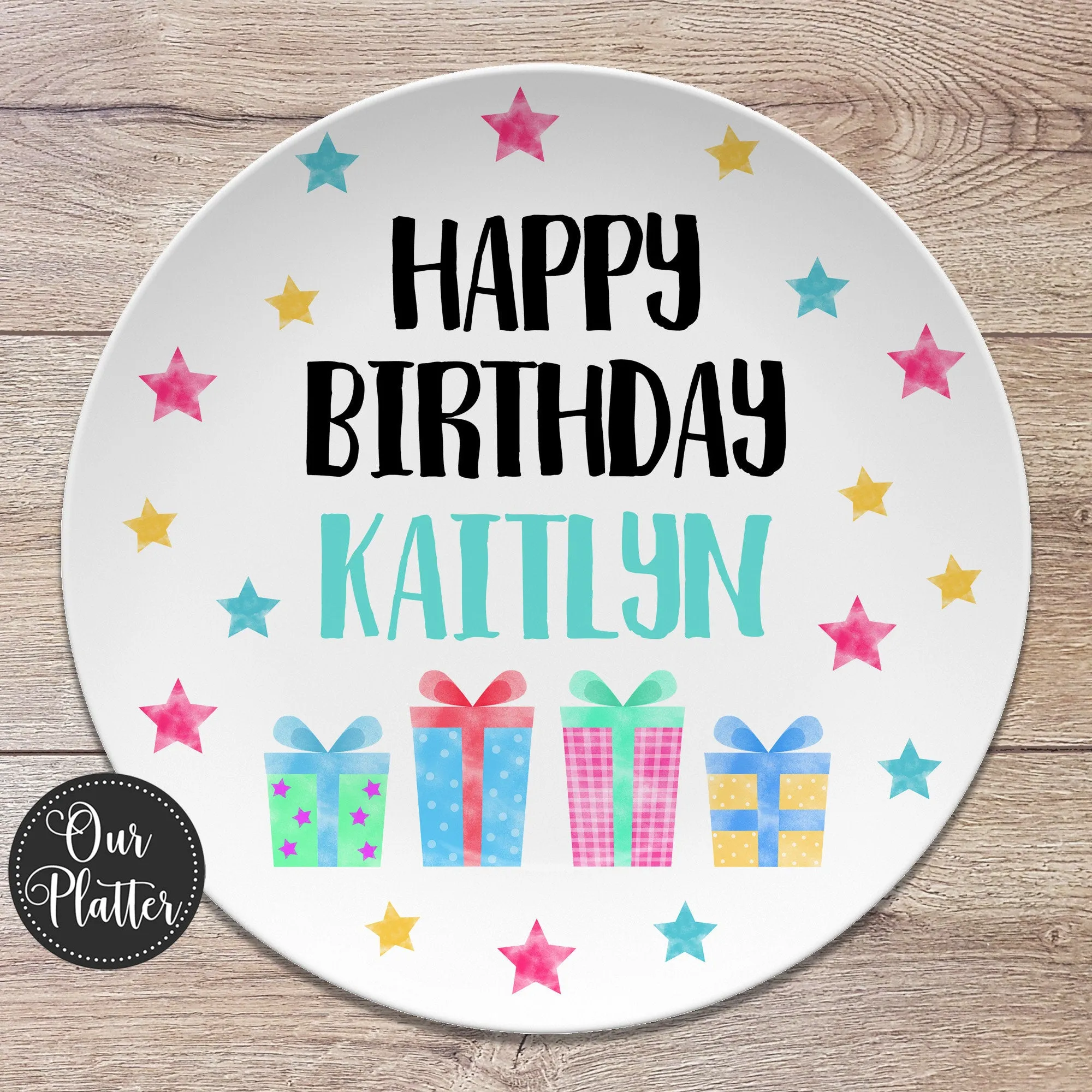 Happy Birthday Personalized Plate, Gifts Stars