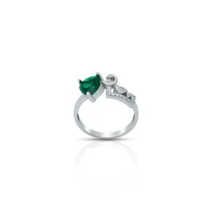 Heart Shaped Emerald Love Silver Ring