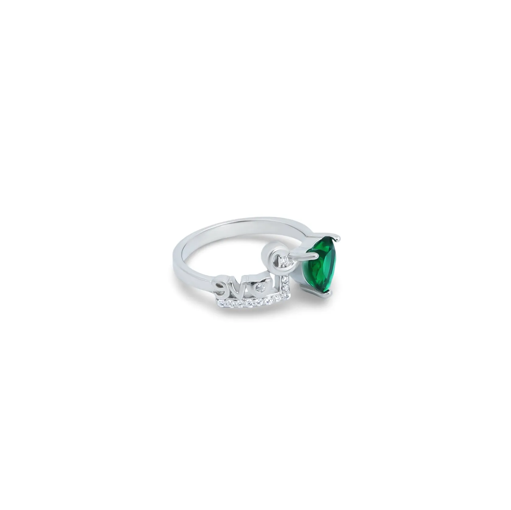 Heart Shaped Emerald Love Silver Ring