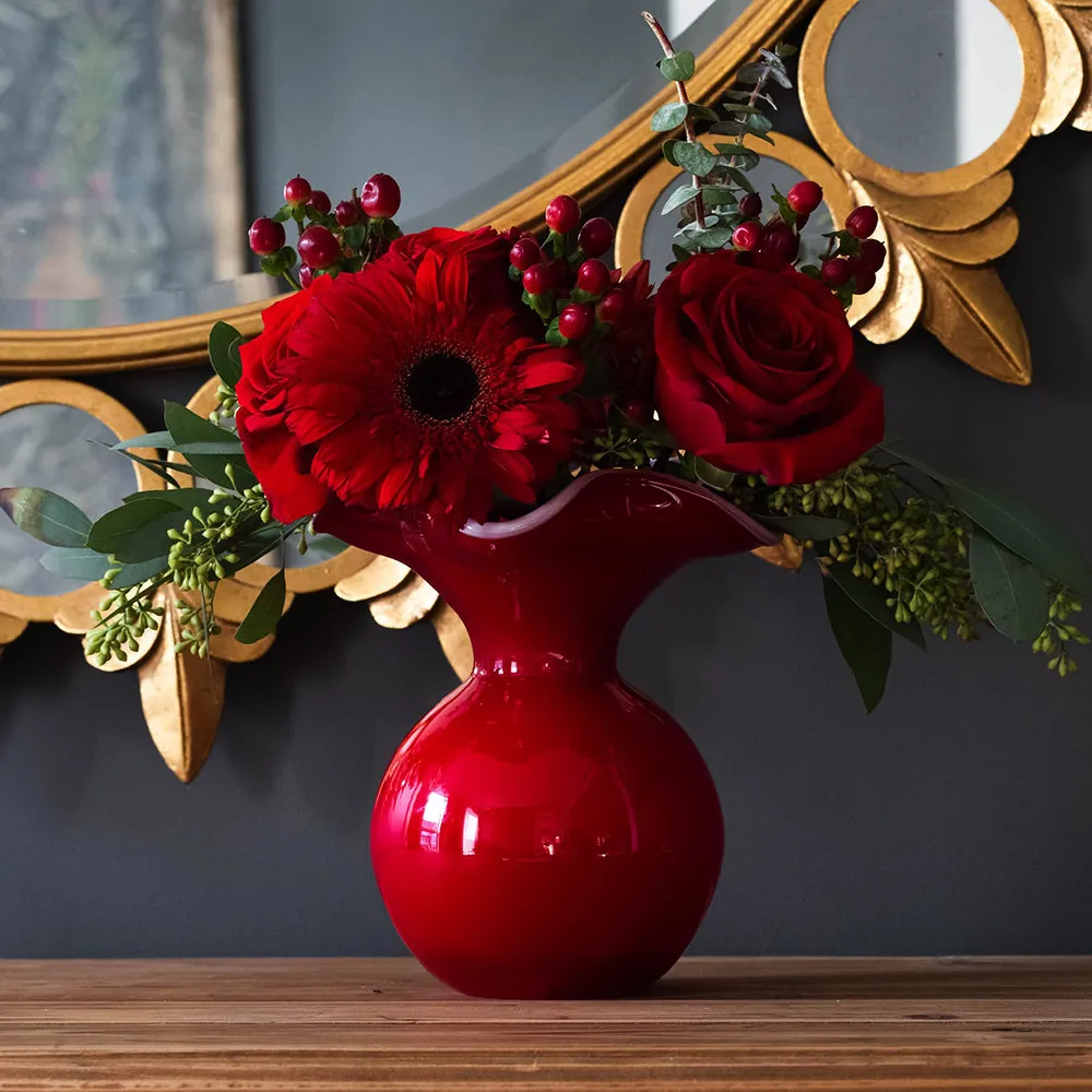 Hibiscus Glass Red Small Fluted Vase