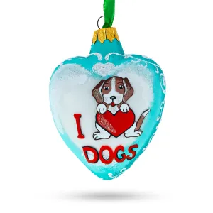 I Love Dogs Heart Glass Christmas Ornament