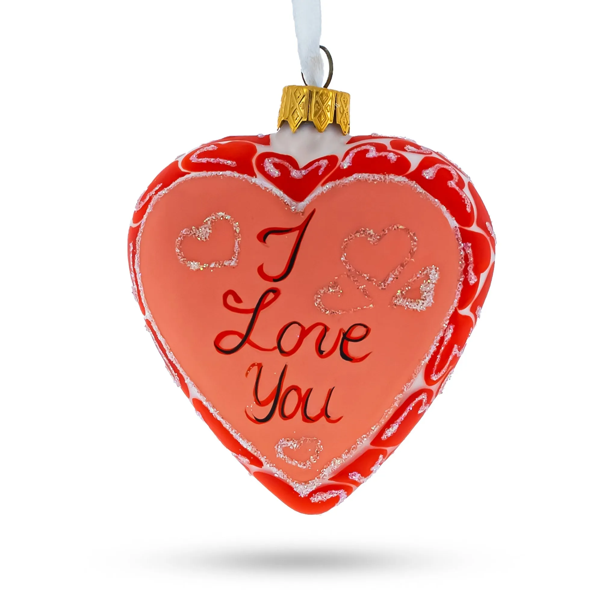 I Love You Glass Heart Christmas Ornament