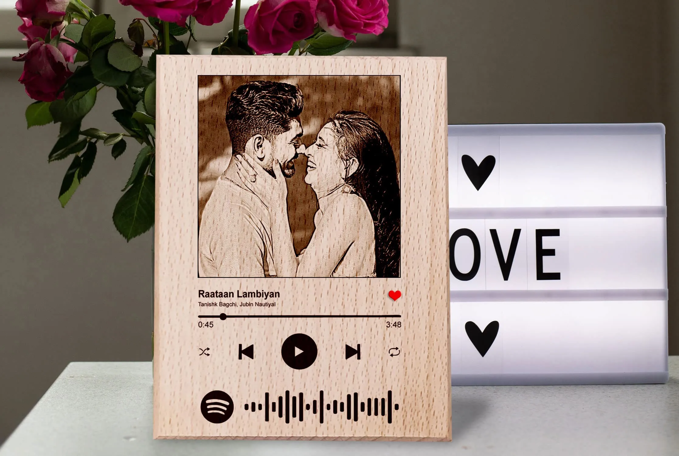 Incredible Gifts India Wooden Personalized Spotify Photo Frame for Couple or Friends (5x4 in, Wood), Tabletop