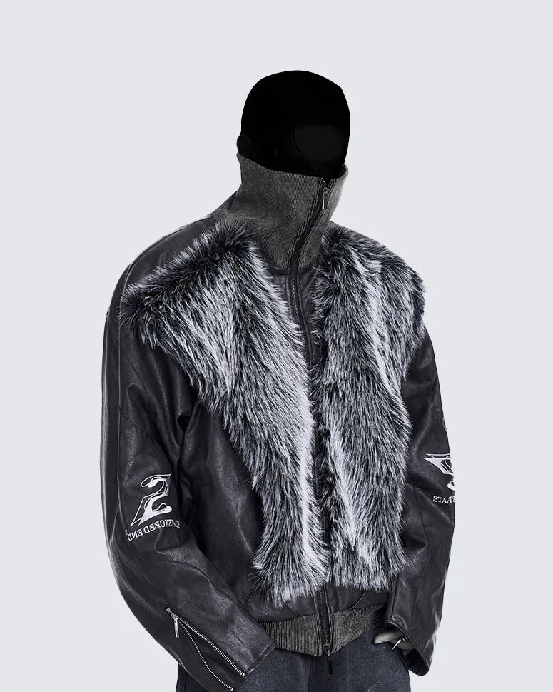 KIIKIO X STARTEXCEEDEND Faux Fur Trim Leather Jacket