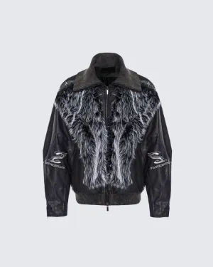 KIIKIO X STARTEXCEEDEND Faux Fur Trim Leather Jacket