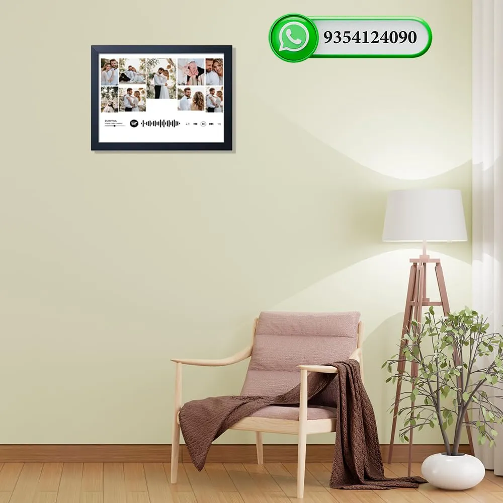 Memories Tale Musical Personalized Gift Wall Collage Photo Frame | Customized Spotify Song with Scanable Barcode for Wedding and Couple Gifts - Size 12x8 Inch, White | 1 Piece - Rectangular, Wood