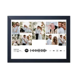 Memories Tale Musical Personalized Gift Wall Collage Photo Frame | Customized Spotify Song with Scanable Barcode for Wedding and Couple Gifts - Size 12x8 Inch, White | 1 Piece - Rectangular, Wood