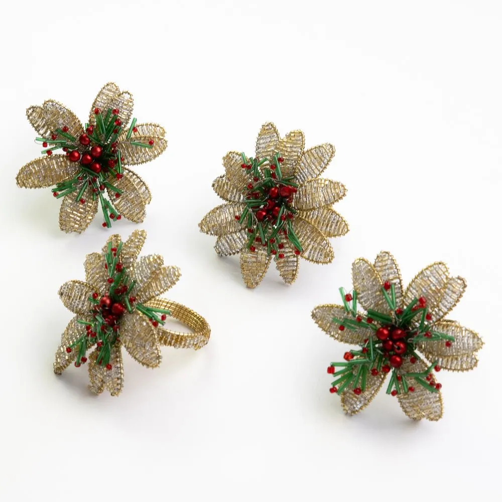 Multi Flower Beaded Napkin Ring | Set of 4