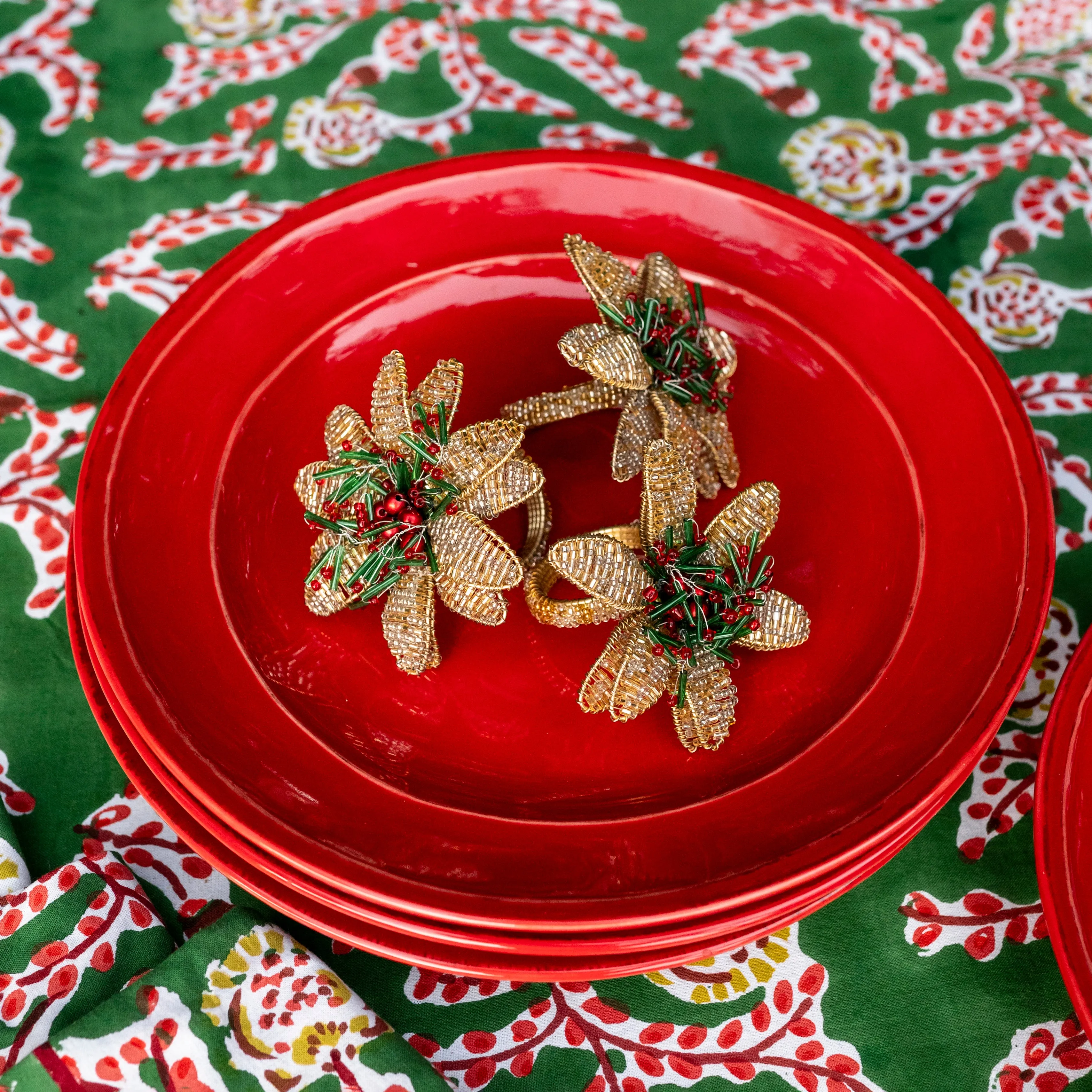 Multi Flower Beaded Napkin Ring | Set of 4