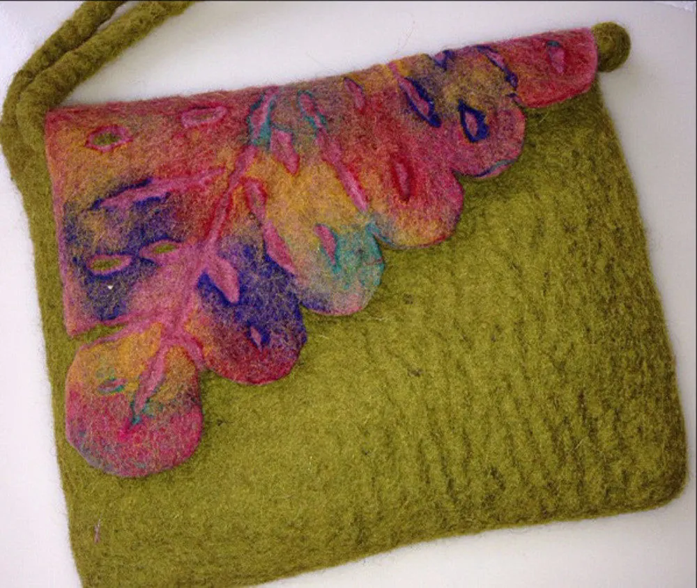 Nuno Felted Wool Leaf Wristlet Purses One-Of-A-Kind 8 x 6.5