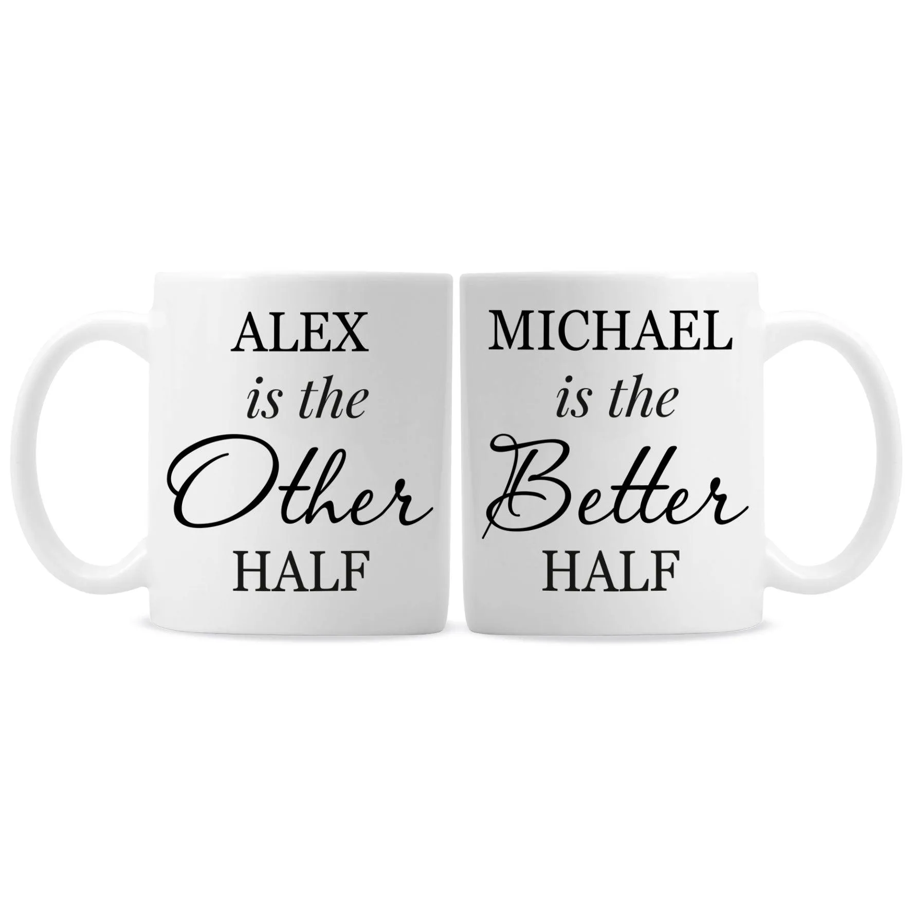 Personalised Other Half and Better Half Mug Set