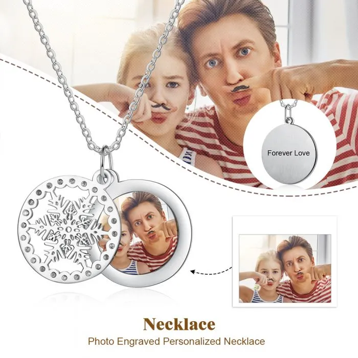 Personalized Christmas Snowflake Necklace With Picture Inside- Best Christmas Gift for Her