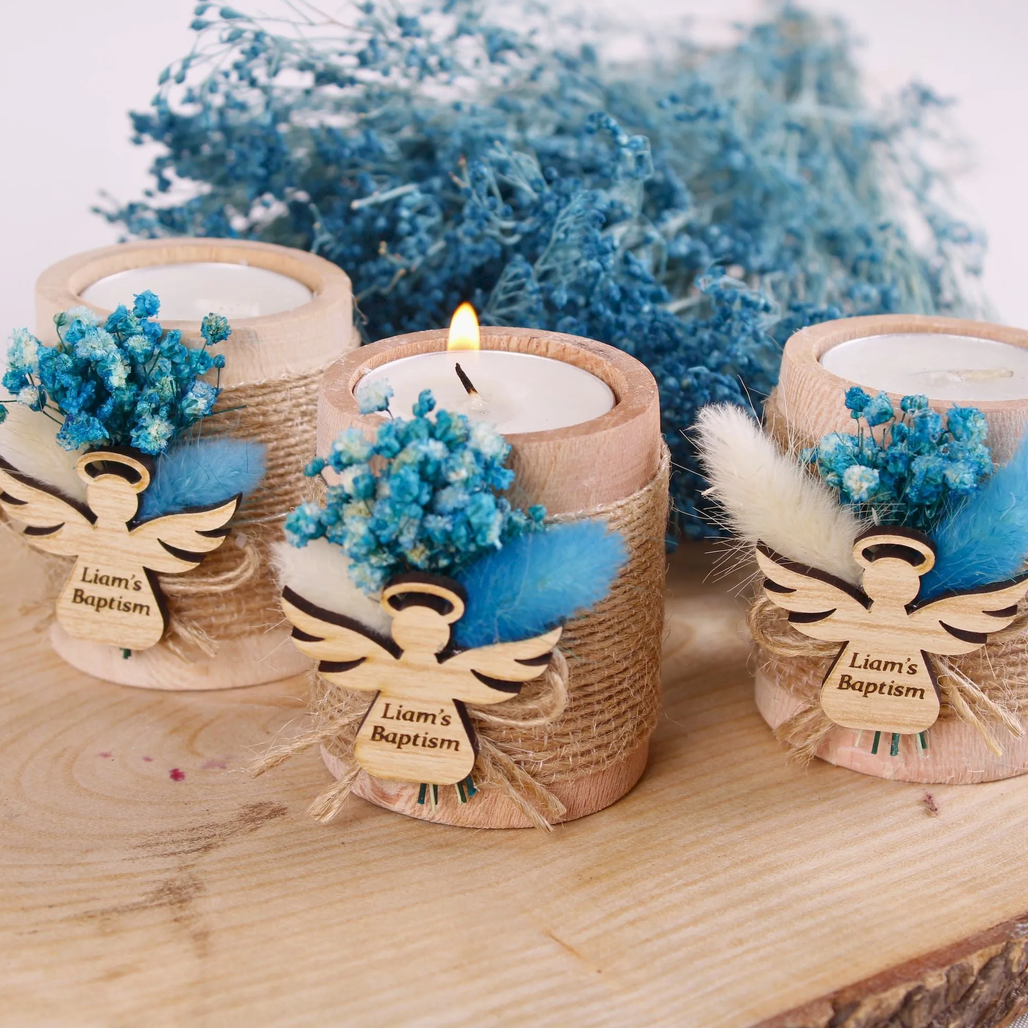 Personalized First Communion Gifts Wooden Tealight Holder, Baby Shower Gifts, Christening Gifts