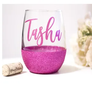 Personalized Stemless Glitter Dipped Wine glass / 721 done wine glass