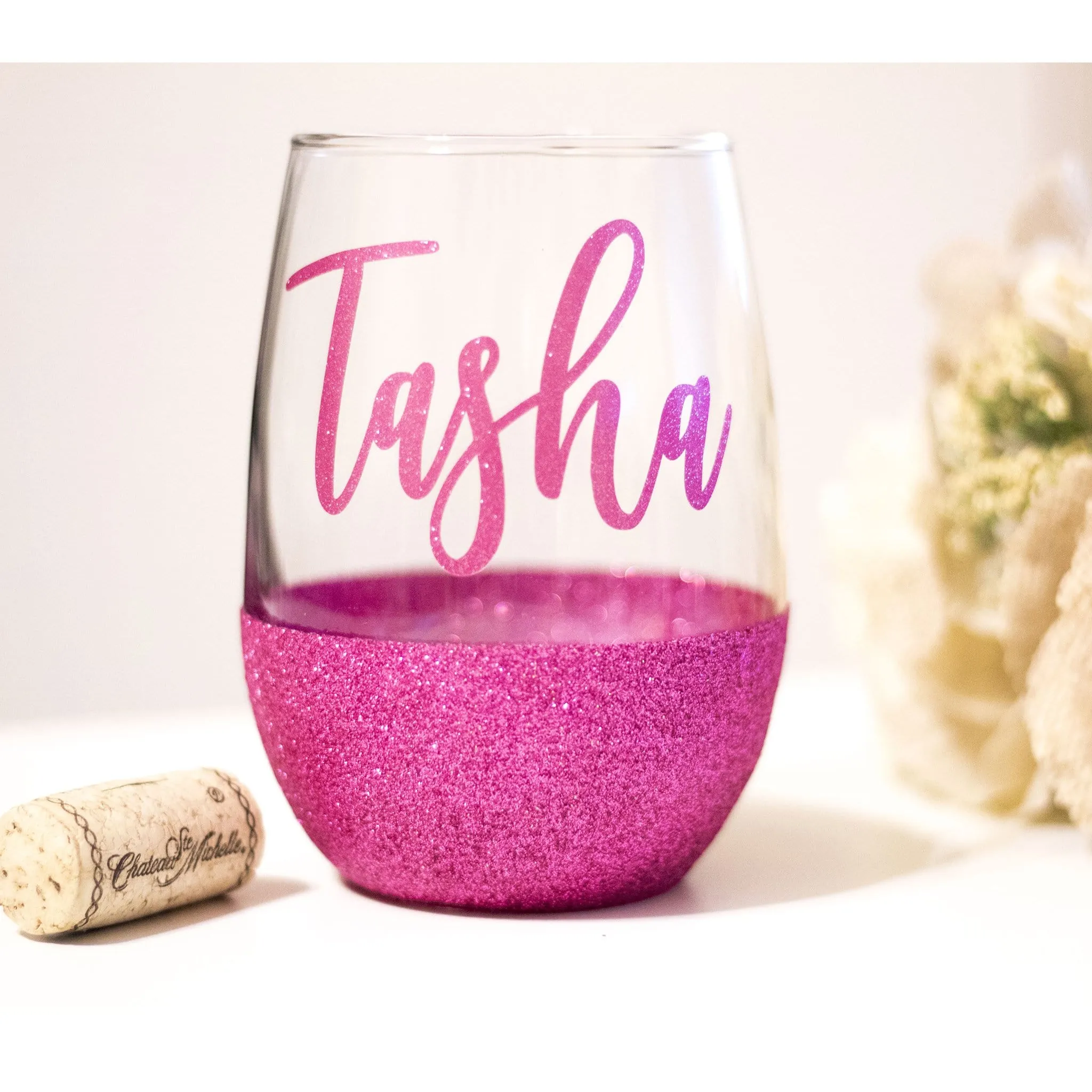 Personalized Stemless Glitter Dipped Wine glass / 721 done wine glass