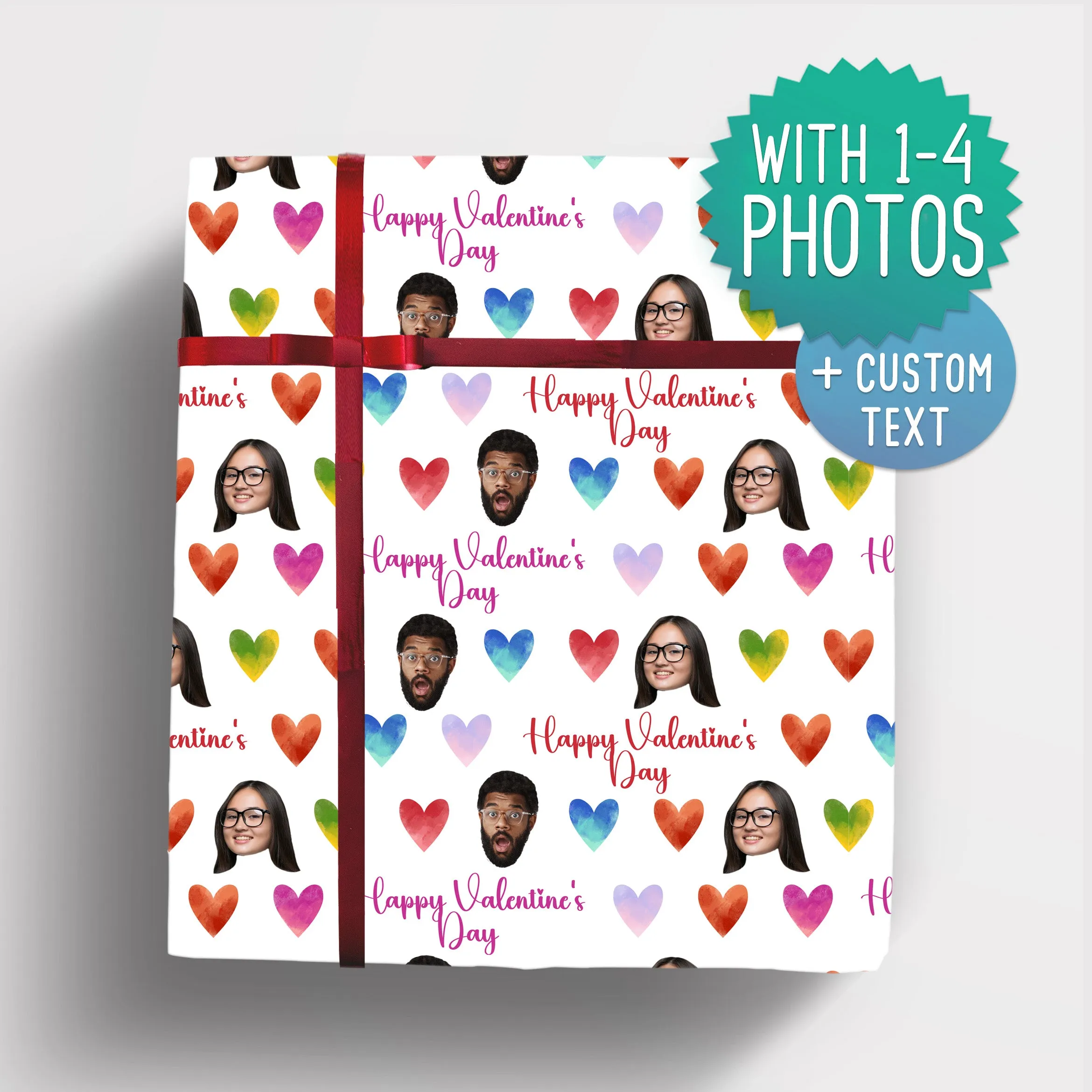 Photo Wrapping Paper | Hearts Love Gift Wrap | 1-4 Photos