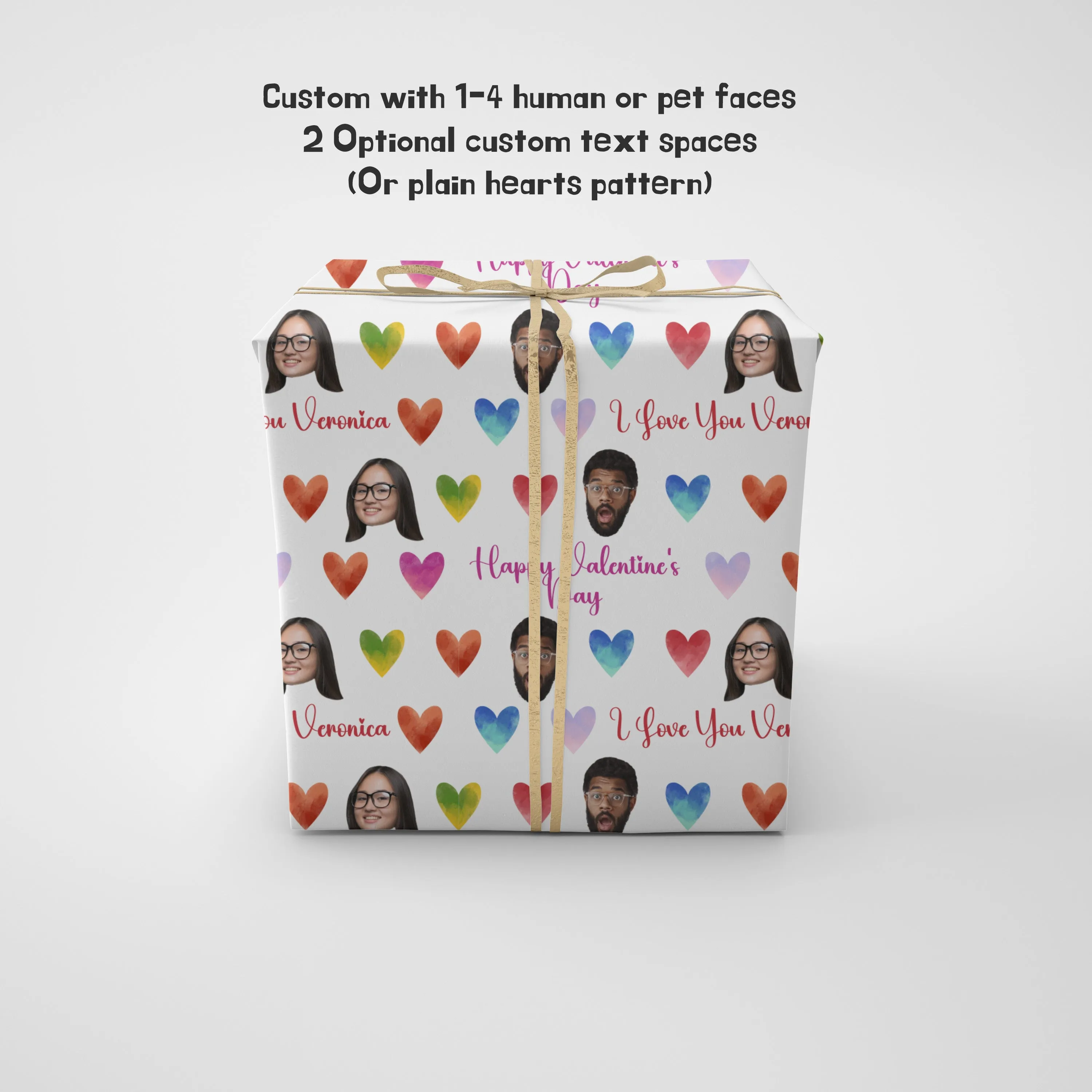 Photo Wrapping Paper | Hearts Love Gift Wrap | 1-4 Photos