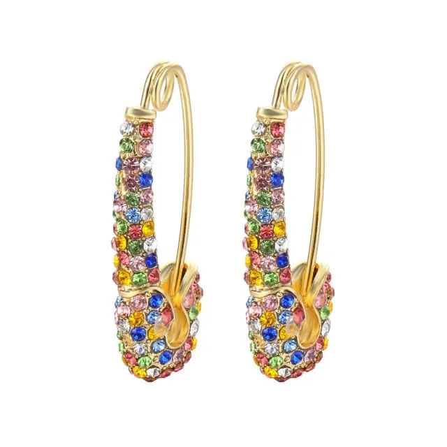 Rainbow Pin Drop Earrings for Women and Girls with Zircon in Gold Color