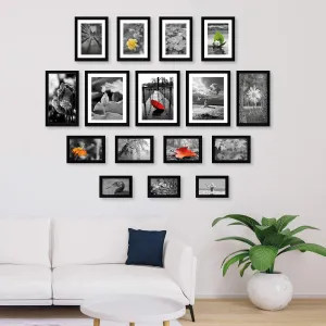 RANDOM Synthetic Photo Frame Set For Wall | 16 Photo Frames For Walls Decoration Photo Album Frame For Wall Decoration | Wall Decor Home Decor Items (16 Individual Photo Frames - Black)