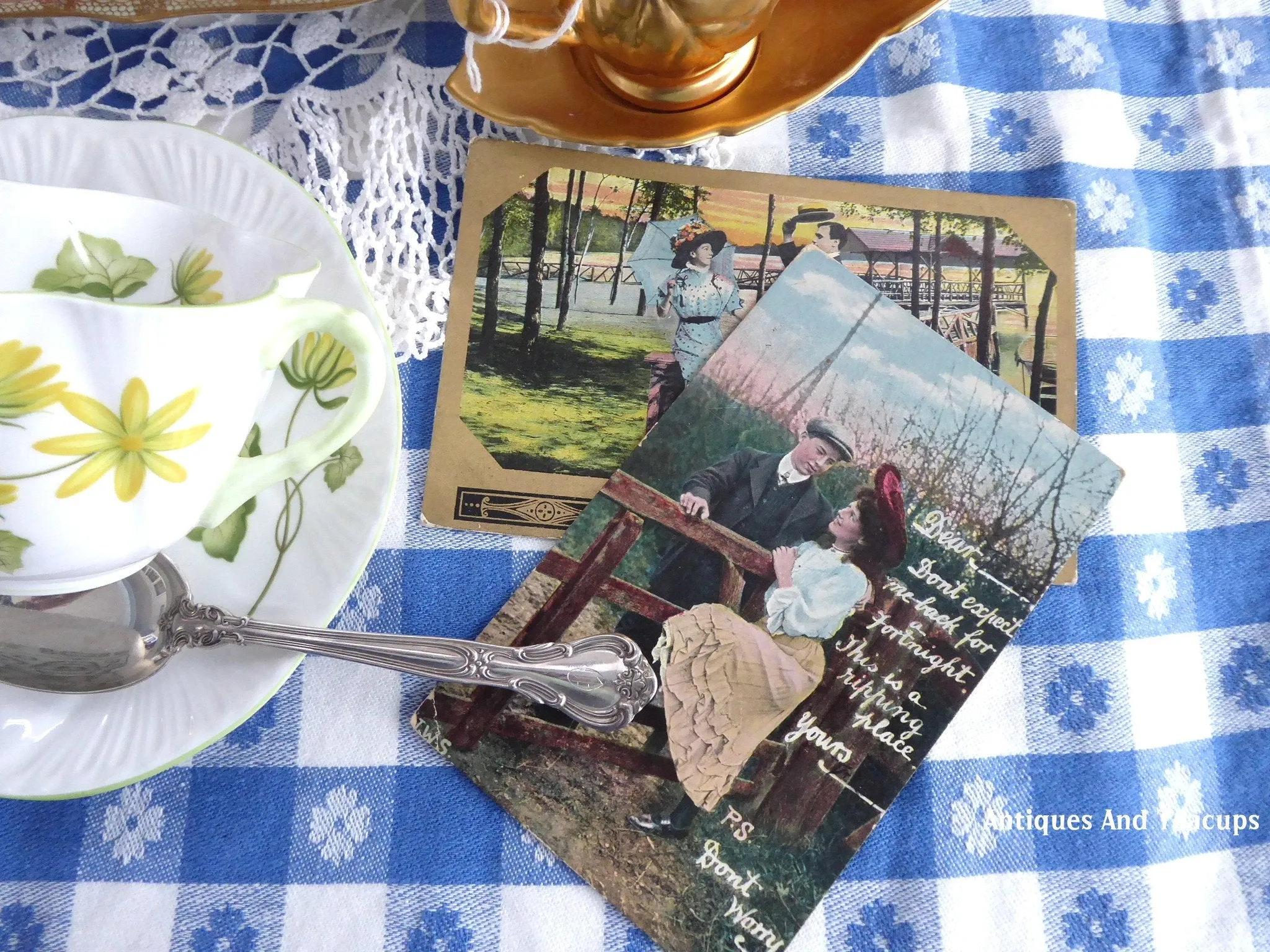 Romance Postcards Set Of 4 Real Photos Captions Gold Metallic Accents Edwardian Era