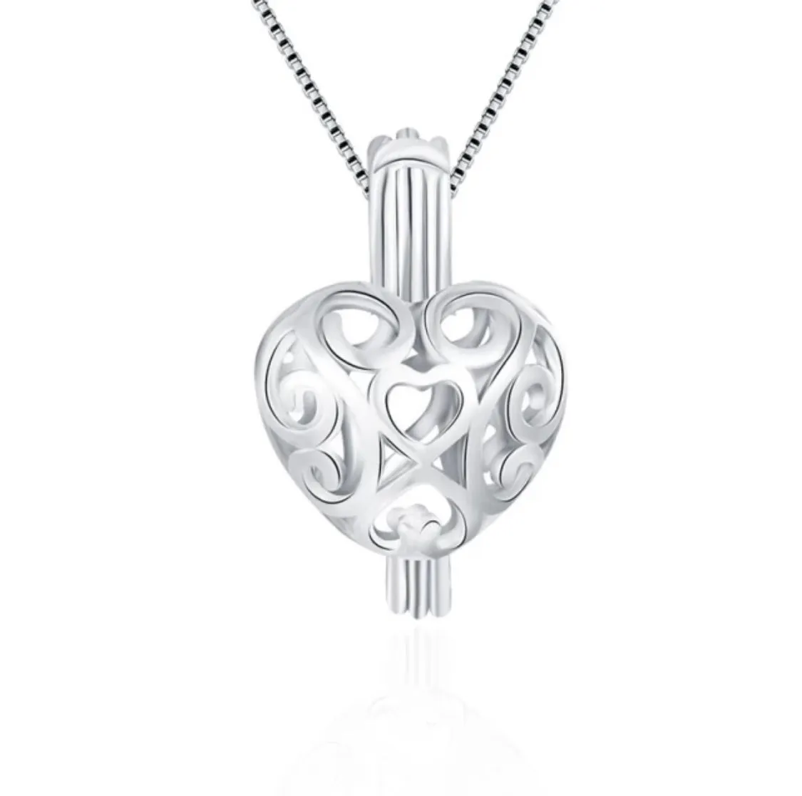 Romantic Heart Sterling Silver Cage Necklace Set