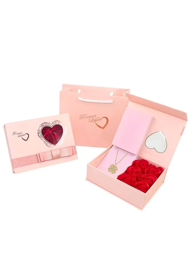 Romantic Valentine's Day Gift Box with Clover Necklace, Rose-themed Jewelry Packaging Box for Rings, Bracelets, and Necklaces – Perfect  Valentine, Mother's Day and Anniversary