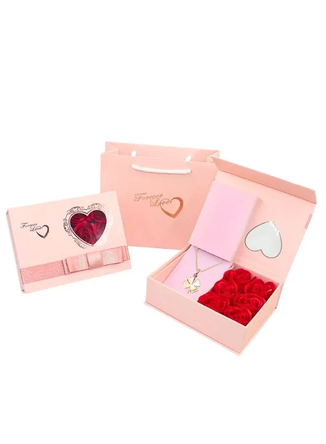 Romantic Valentine's Day Gift Box with Clover Necklace, Rose-themed Jewelry Packaging Box for Rings, Bracelets, and Necklaces – Perfect  Valentine, Mother's Day and Anniversary