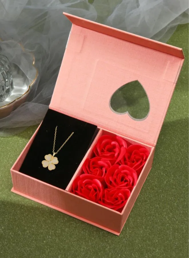 Romantic Valentine's Day Gift Box with Clover Necklace, Rose-themed Jewelry Packaging Box for Rings, Bracelets, and Necklaces – Perfect  Valentine, Mother's Day and Anniversary