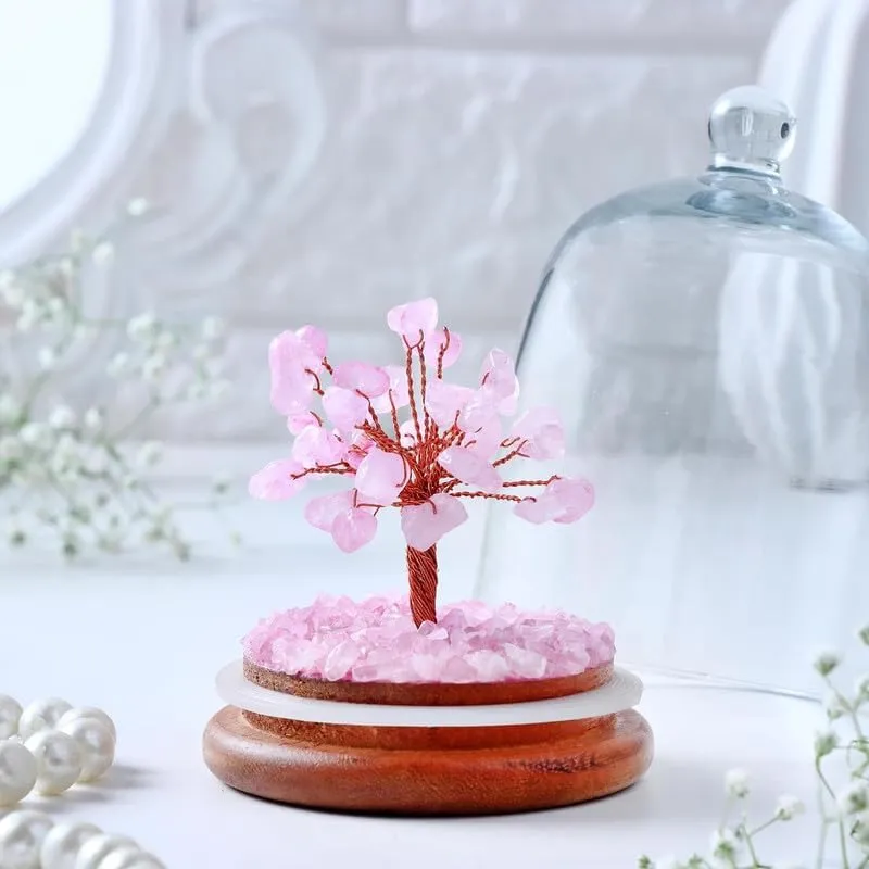 SALVATION GEMS Rose Quartz Dome Crystal Tree | Healing Good Luck Feng Shui Bonsai Money Tree | Office and Home Dcor Gift | Best Home Decorative Items Size 10-12