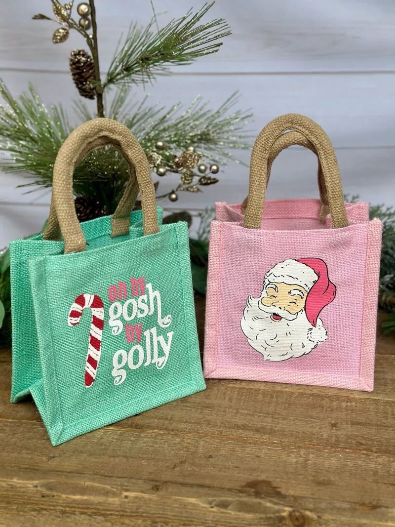 Santa Face Gift Tote - Pink