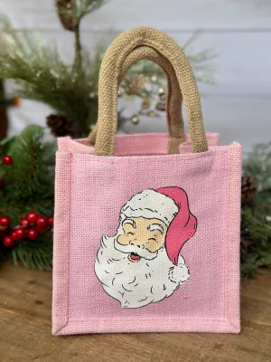 Santa Face Gift Tote - Pink