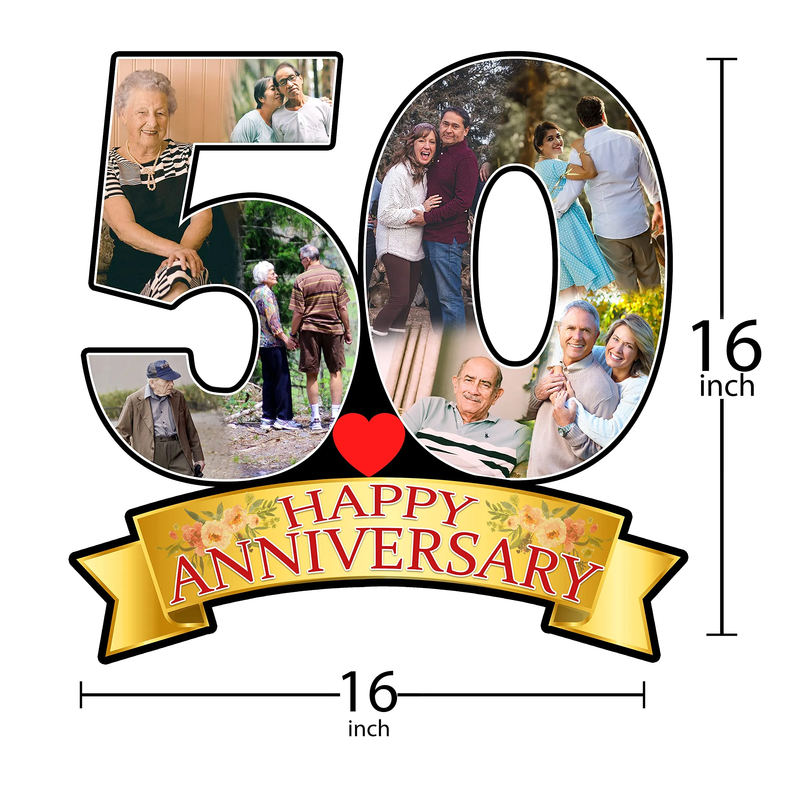 Shri Kanth Art® Customised 50 Happy Anniversary | Golden Jubilee | Couple Collage Photo Frames Ideal Gift For Parents Anniversary (Size-16x16 Inch)