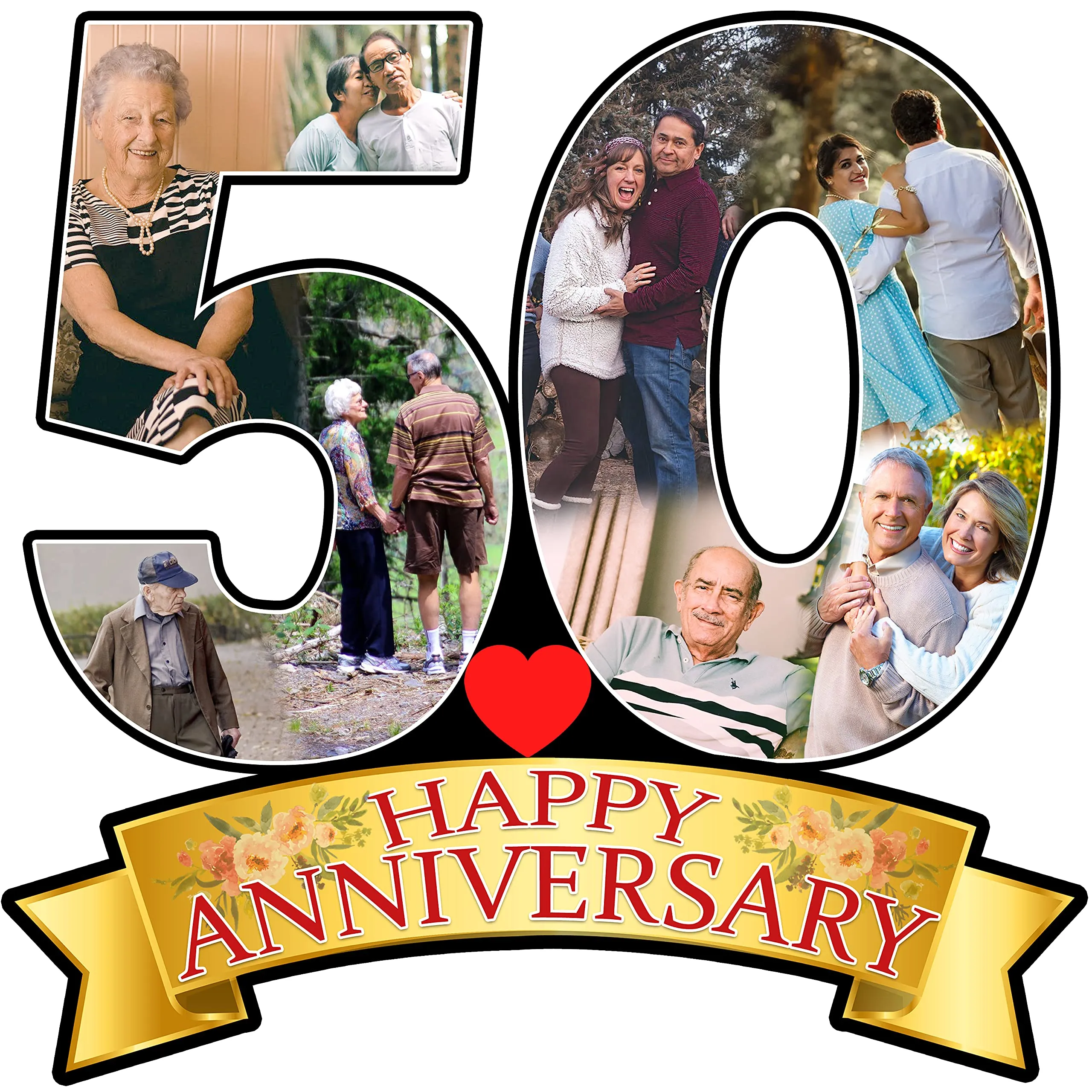 Shri Kanth Art® Customised 50 Happy Anniversary | Golden Jubilee | Couple Collage Photo Frames Ideal Gift For Parents Anniversary (Size-16x16 Inch)