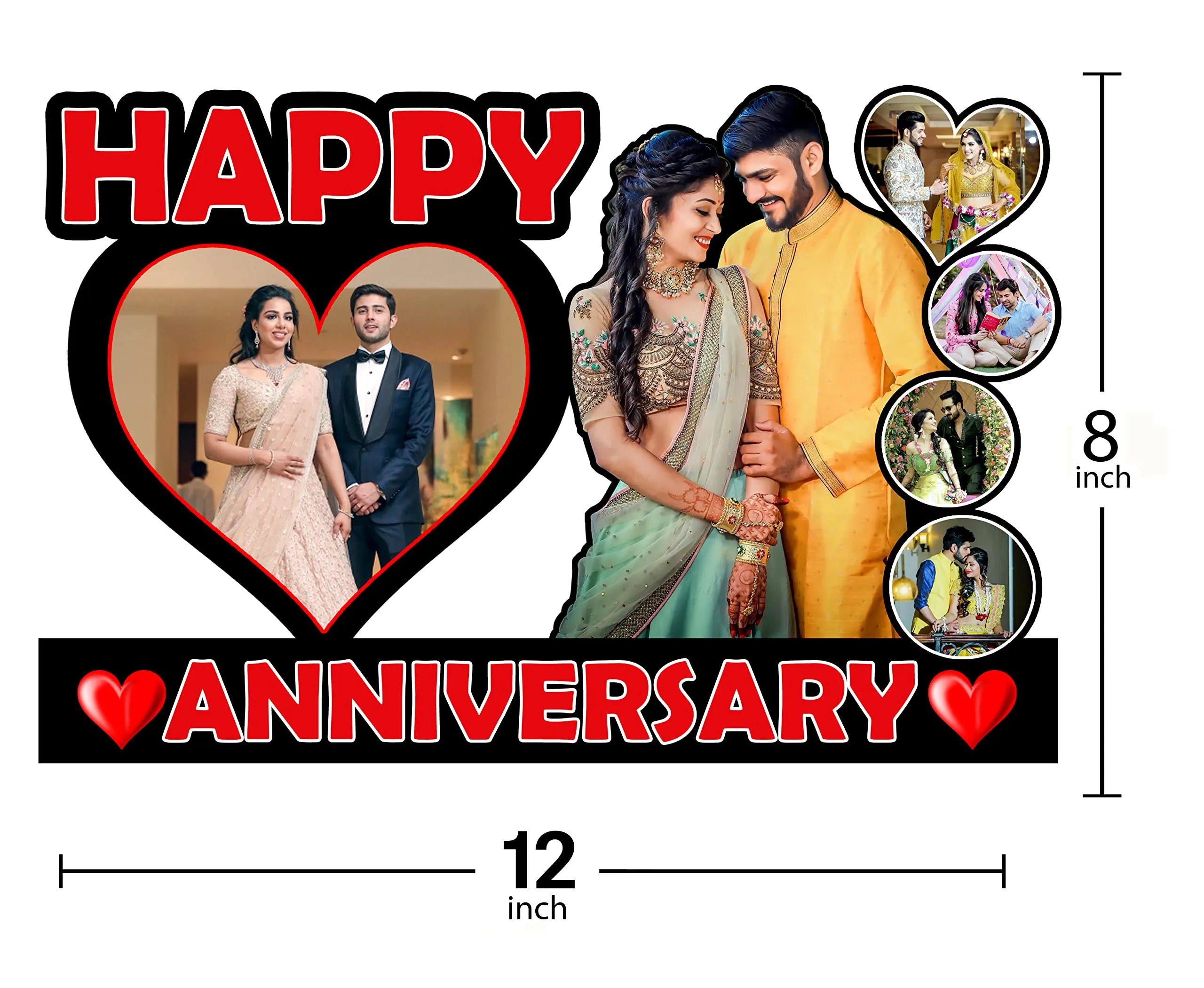 Shri Kanth Art Customized Happy Anniversary Photo Frame| Decorative Wooden Collage Photo Frame | Ideal for Anniversary Gift | Personalized Cutout Photo Frame with Name |Pack of1 (8 X 12 Inch)