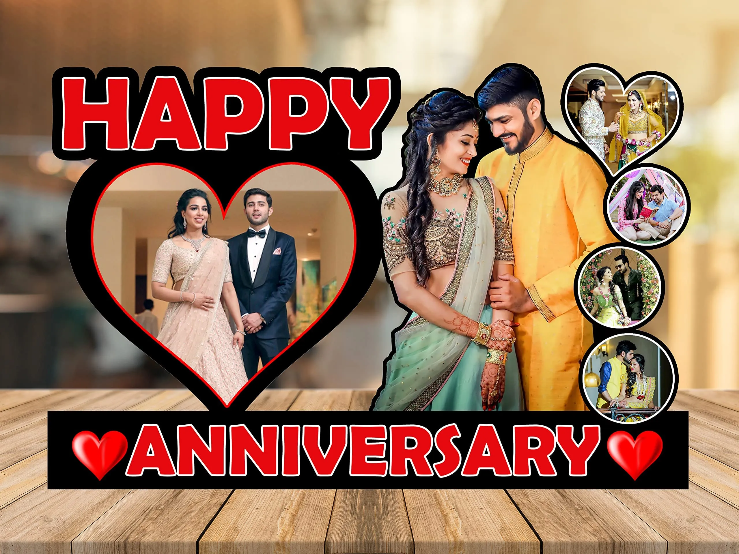 Shri Kanth Art Customized Happy Anniversary Photo Frame| Decorative Wooden Collage Photo Frame | Ideal for Anniversary Gift | Personalized Cutout Photo Frame with Name |Pack of1 (8 X 12 Inch)