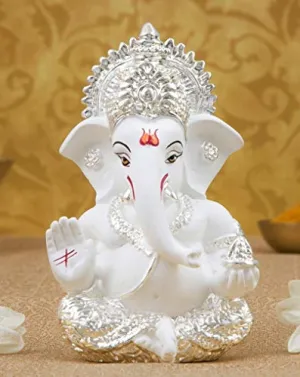 Silver Plated Lord Ganesha Idol for Car Dashboard (Size: 3.5 x 2 inch)