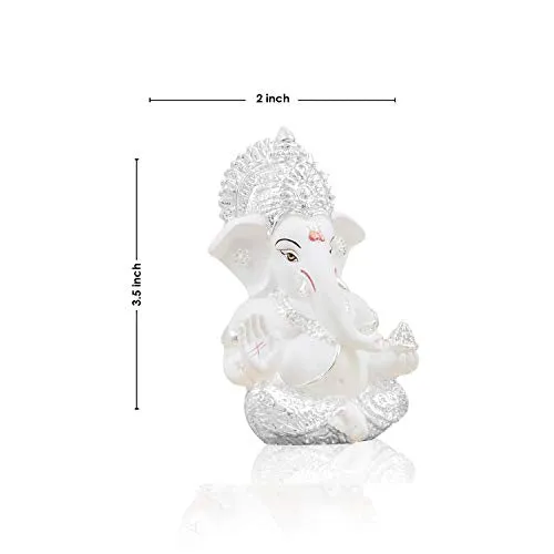 Silver Plated Lord Ganesha Idol for Car Dashboard (Size: 3.5 x 2 inch)